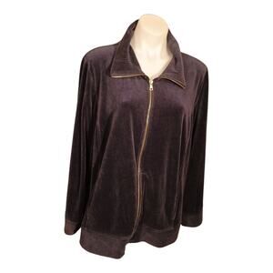 Croft & Barrow Velour Zip Up Jacket Women 2X Long Sleeve Hip Pockets‎ Dark Blue
